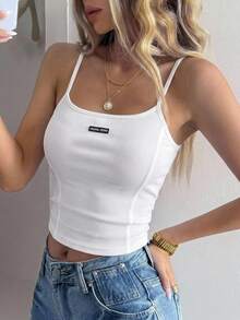 DAZY Letter Patch Slim Fit Camisole Top Summer - White - View 13