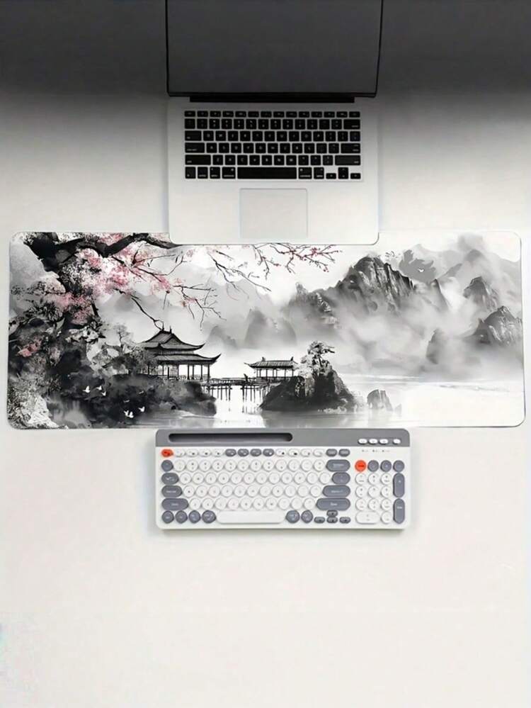 1片特大號日式黑色波浪電競滑鼠墊，人體工學設計，防滑橡膠底，藝術風景圖案，光滑耐用表面，適用於電腦筆電桌墊，電競玩家與藝術家滑鼠墊，大型辦公配件 - 多色 - 查看 9