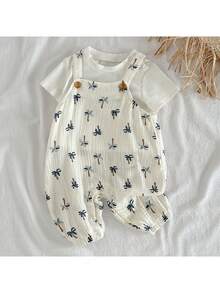 Loomiva Newborn Baby Coconut Tree Print Casual Versatile Daily Outing Jumpsuit - Apricot - View 6
