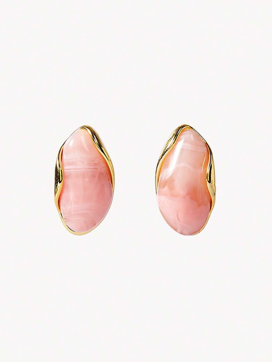 Opalesca Boucles d'oreilles à clous Maillard en résine rose vintage 18k, mode vintage pour vacances à la plage, premium/élégant/chic/port quotidien/minimaliste, perle/cristal, pour maman/femmes/fille/mère, fiançailles/mariage/promesse, été/plage/bal de promo/fête/vacances, fairycore/mermaid core - Rose bonbon - Voir 1