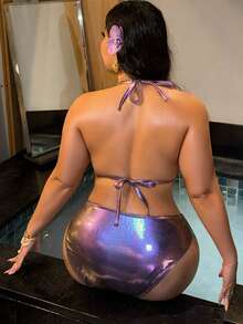Swim SXY 2026 Spring/Summer Latest Sexy Fashion Elegant Purple Glossy Plus Size Women's Swimwear Set - Purple - View 2