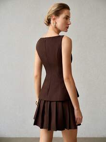 MOTF PREMIUM WOMEN'S SLEEVELESS 2 IN 1 SHORT DRESS - Coffee Brown - View 4