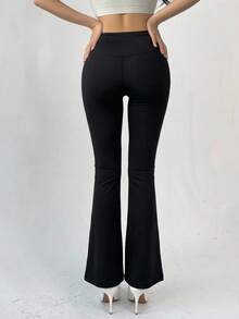 DAZY Solid Color Split Hem Minimalist Leggings, Casual Daily Wear, For Gym Fall Tights School - Black - View 12