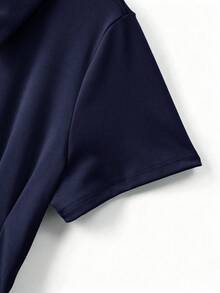 GlowEve CURVE Plus Size Women's Casual Slim Fit Burgundy Button Front Polo Collar A-Line Short Sleeve Dress - Blue - View 3