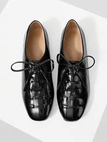 Mnmlis Zapatos planos casuales y de moda con diseño de cordones para mujer - Negro - Ver 4