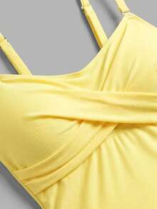Sweetra CURVE Plus Size Women's Solid Color Layered Ruffle Hem Sweet Girl Style Swimsuit Dress Two Pieces Set, Suitable For Pool, Vacation Beach Summer - Yellow - View 4