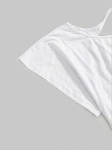 ROMWE Grunge Punk Y2K街頭風龐克十字鉚釘設計後背燒花鏤空寬鬆T恤 純色百搭日常白色夏季款 - 白色 - 查看 4