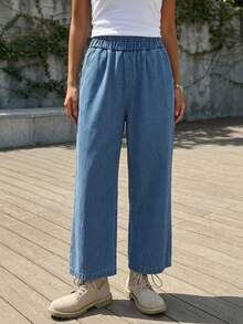 DAZY Jeans med elastisk midja och vida ben, baggy jeans - Mediumtvätt - Visa 12