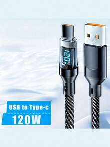 Teckwe 1PC 120W Super Fast Charging USB A To Type-C Cable With LED Digital Display, Dual Type-C Ports, Compatible With Phone 15/16, Hei,Honor Charging Cable - Multicolor - View 12