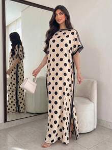 Yasveil Women's Spring/Summer Woven Digital Placement Print Burnout Polka Dot Long Sleeve Ruched One-Piece Elegant Casual Dress - Multicolor - View 5