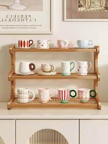 1 PC 2/3 Tier High Capacity Thickened Drainage Sturdy Ladder Space Saving Stylish Natural Bamboo Multifunctional Storage Shelf For Kitchen Office Vanity Home Decor Organization Rack - Brown - View 5
