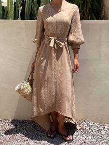 Livesso Women's Simple Daily Long Dress - Khaki - View 6