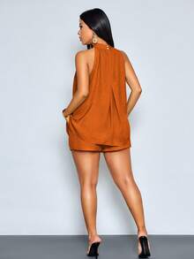 SOLERSUN Elegant, Casual Women's Neck-Worn Two-Piece Set In Spring/Summer Burnt Orange. Vacation Vacation Vacation - Rust Brown - View 2