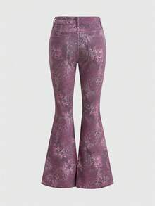 ROMWE Fairycore Hot Girl Purple Butterfly Floral Print Flare Women's Jeans - Purple - View 2