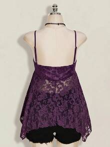 SHEIN ICON Plus Size Women's Lace Lace-Up Ruffle Sexy Versatile Date Night Out Cami Top - Purple - View 2