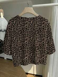 Comfortcana Kaos Katun Wanita Ukuran Besar Motif Leopard Kasual Sehari-hari - MultiWarna - View 2