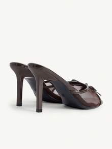 CUCCOO CHICEST 女款圓頭9CM細高跟涼鞋，優雅易穿脫套腳設計，可愛蝴蝶結裝飾，棕色蕾絲小貓跟高跟鞋，時尚百搭，適合日常、派對、情人節約會、春節、感恩節派對、通勤辦公及外穿女鞋 - 咖啡棕 - 查看 6