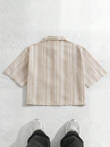 NORVETH Men's Casual Vacation & Commute Striped Print Embroidered Loose Fit Shirt, Summer - Khaki - View 5