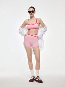 Bralution 2pcs Pink Contrast Color Cross Back Sports Bra Set, Suitable For Gym, Daily Casual Wear - Pink - View 6