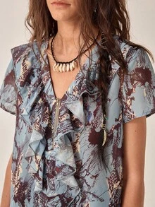 SHEIN Áo kiểu Bohemian, Áo kiểu đồng quê, Áo kiểu nghỉ dưỡng, Áo kiểu thường ngày, Áo kiểu dự tiệc, Áo kiểu mùa hè, Áo kiểu họa tiết hoa. - Nhiều màu - Xem 5