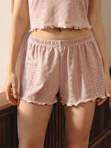 Bisouelle Women Lounge Sets Lettuce Trim Ruffle Hem Plain - Dusty Pink - View 9
