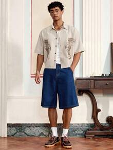 SWAVVY Camisa casual de uso diario de corte sencillo con estampado de figura para hombres - Albaricoque - Ver 4