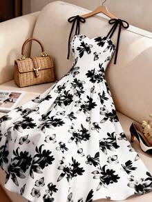 GlowEve Vestido largo sin mangas para mujer con estampado floral en color albaricoque & marrón, tirantes finos, cintura ceñida y corte A, elegante & encantador, para vacaciones, uso diario, festival de música, cita, estilo bohemio francés, playa, calle, retro, versátil, primavera/verano, nuevo - Multicolor - Ver 4
