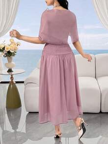 Feyla Women's Summer Elegant Solid Color Midi Dress - Dusty Pink - View 6