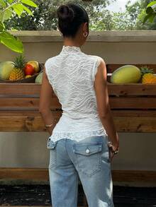 Muchica Tank Top Wanita Renda Putih Modis Musim Panas - Putih - View 2
