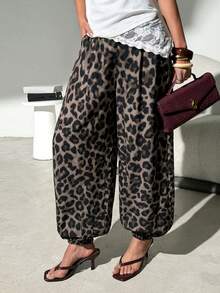 Lavishia Women's Spring/Summer Fashion Casual Balloon Pants Comfortable Versatile Coffee Color Long Pants,Leopard Print, Independence Day,Music Festival - Coffee Brown - View 6