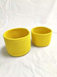 2PCS Woven Storage Baskets Set Round Braided Rope Bins Vintage Natural Home Decor Office Organization Containers For Shelves Bathroom Bedroom Living Room - Multicolor - View 6