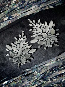 水钻烟花华丽炫彩彩虹色女士乳贴和防磨凝胶垫水钻水晶亮片乳贴，适合狂欢派对 - 墨綠色 - 查看 3