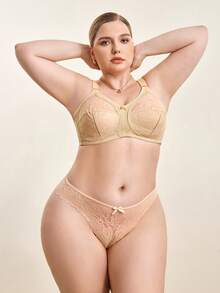 Hourtrue Plus Size Women Lightweight Daily Bra, Full Coverage Lace Wireless Breathable Seamless Bra, Lift & Support - Beige - View 10