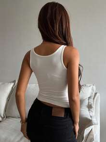 Top de tirantes ajustado de unicolor para vacaciones de verano - Blanco y Negro - Ver 2