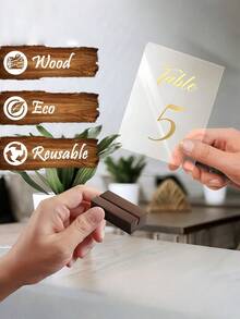 5PCS Pine Wood Business Card Holder Coffee Brown Minimalist Design Desktop Menu Photo Postcard Display Stand Rustic Office Desk Table Decor Restaurant Home Organizer Business Card Holder - Sets - View 5