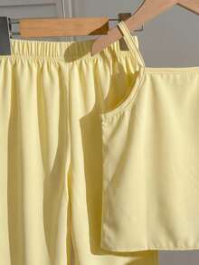Young Girls Solid Color 3D Floral Camisole & Pants Set - Yellow - View 6
