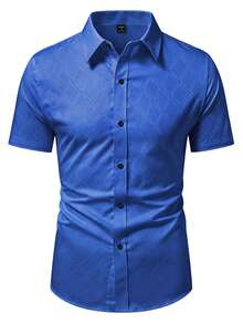 Manfinity Mode Men's Minimalist Print Short Sleeve Shirt, Formal - Royal Blue - View 3