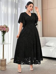 Feyla Plus Size Summer Elegant Celestial Solid Color Cutout Dress Evening Formal Black Wedding Dinner Cocktail Party - Black - View 4