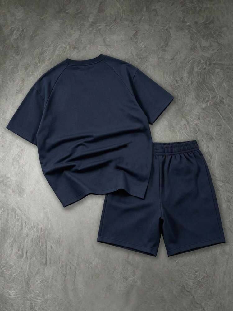 Oversized Raglan T-Shirt Co-Ord With White Piping Detail, Number Print, And Star Logo, Crew Neck, Short Sleeve