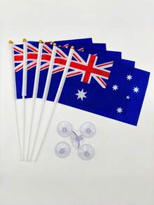 5/15piezas Banderas Australianas para Agitar a Mano y 5piezas Ventosas Transparentes de PVC con Agujeros Portátiles Reutilizables Fácil Instalación Coloridas Duraderas para Copa del Mundo Oficina Coche Hogar Decoración de Pared Eventos Deportivos Exteriores - Multicolor - Ver 3
