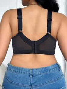 DesireSculpt Plus Size Adjustable Lace Contrast Mesh Comfortable Bra, Spaghetti Strap, Lift Support, Wireless, For Large Bust - Black - View 8