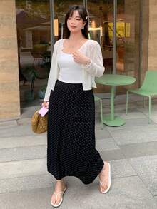 Dazy Plus 全身波點可愛女孩休閒韓風春夏百搭A字黑色長版大尺碼女款春夏秋季裙 - 黑色 - 查看 3