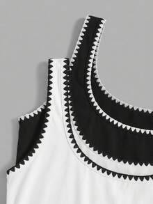 Tseoso 女款兩件套－黑白貝殼刺繡圓領抓皺緊身背心上衣－街頭時尚、Y2K極簡基本款、復古復古Gen Z時尚，適合日常穿著、約會之夜、西方節慶、居家休閒、返校、運動、瑜伽、騎單車與夏季活動、演唱會與電音派對 - 彩色 - 查看 5