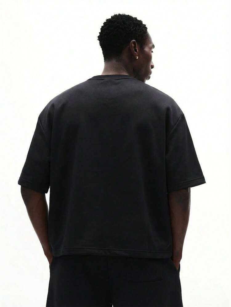 T-shirt casual con stampa, collo equipaggio, maniche corte, stile universitario, vestibilità squadrata