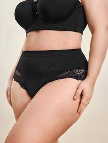 Hourtrue 1pc Plus Size High Waist Seamless Lace Pattern Shaping Briefs For Women - Black - View 7