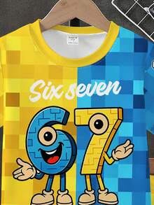 Tween Boy Cartoon Digital Print Short Sleeve Crew Neck T-Shirt And Plaid Shorts Set, Casual Outing School - Multicolor - View 4