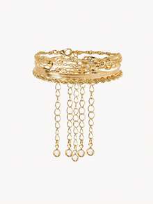 Opalesca 5pcs/Set Elegant Stackable Gold Tone Bracelets, Suitable For Women's Daily Wear (Random Bead Quantity, Fixed Length) - Gold 5-pack - View 1