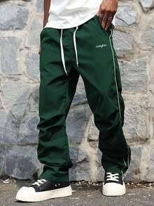 Major Grit Men's Street Collegiate Style Pants, Fall - Dark Green - View 3
