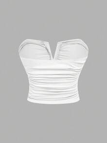 SHEIN MOD 加大码 3 件套 女士白色深 V 领褶皱吊带背心 - 彩色 - 查看 10