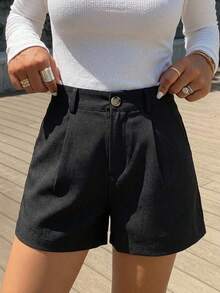 DAZY High Waist Slant Pockets Tailored Shorts - Black - View 8